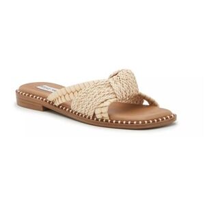 New Steve Madden Kaitlin Slide Sandals Women's Sz 8.5 Tan Woven Knot Square Toe